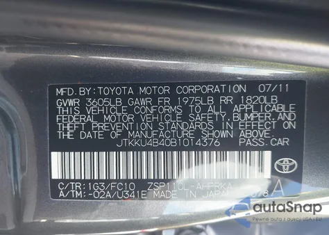 2011 Scion Xd z USA, uszkodzony, nr VIN JTKKU4B40B1014376